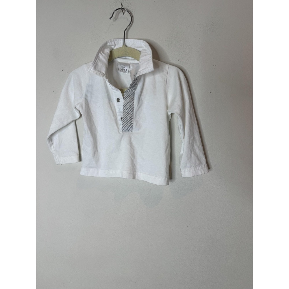 FAO Shirt Baby Boys 9-12 Months White Collared Long Sleeve Polo Top Cotton